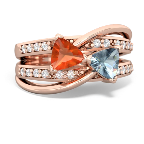 Fire Opal Genuine Fire Opal with Genuine Aquamarine Bowtie ring Ring