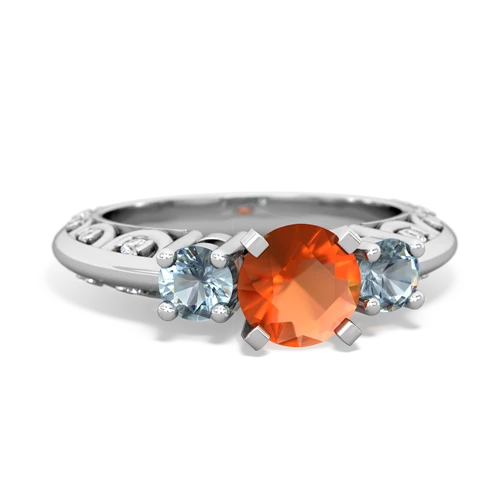 Fire Opal Genuine Fire Opal with Genuine Aquamarine Art Deco ring Ring