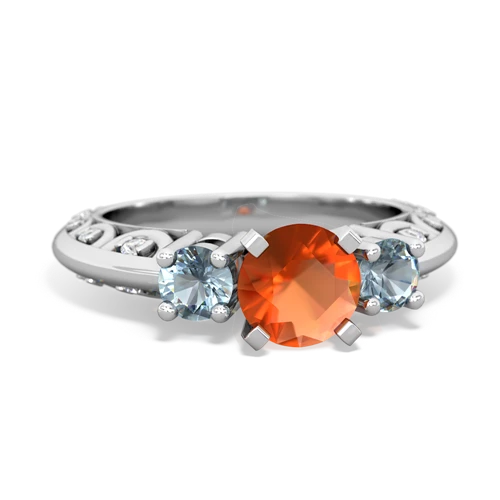 fire opal-aquamarine engagement ring