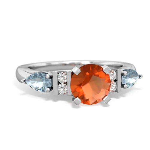 Fire Opal Genuine Fire Opal with Genuine Aquamarine and Genuine Amethyst Engagement ring Ring