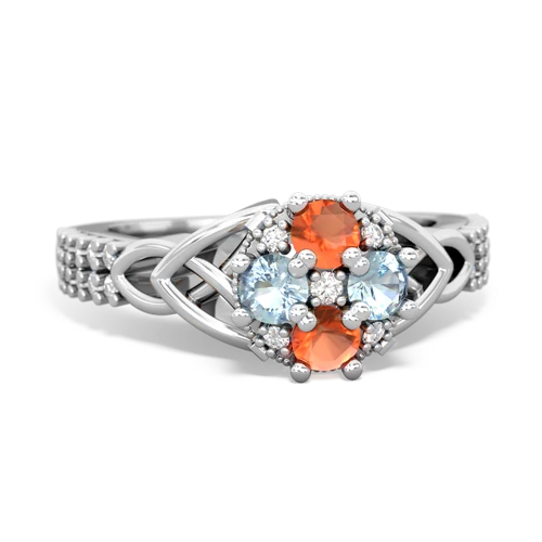 Fire Opal Genuine Fire Opal with Genuine Aquamarine Celtic Knot Engagement ring Ring