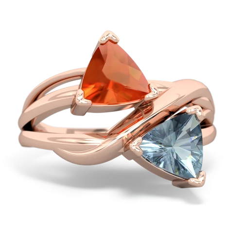 Fire Opal Genuine Fire Opal with Genuine Aquamarine Split Band Swirl ring Ring