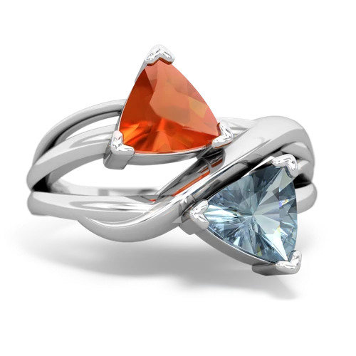 Fire Opal Genuine Fire Opal with Genuine Aquamarine Split Band Swirl ring Ring
