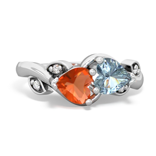 Fire Opal Genuine Fire Opal with Genuine Aquamarine Floral Elegance ring Ring