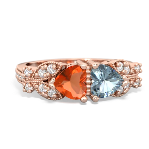 Fire Opal Genuine Fire Opal with Genuine Aquamarine Diamond Butterflies ring Ring