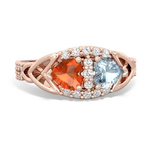Fire Opal Genuine Fire Opal with Genuine Aquamarine Celtic Knot Engagement ring Ring