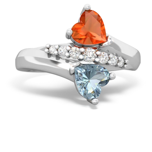 Fire Opal Genuine Fire Opal with Genuine Aquamarine Heart to Heart Bypass ring Ring