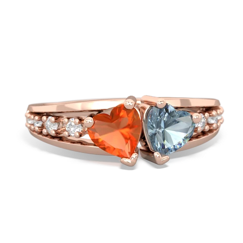 Fire Opal Genuine Fire Opal with Genuine Aquamarine Heart to Heart ring Ring