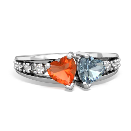 Fire Opal Genuine Fire Opal with Genuine Aquamarine Heart to Heart ring Ring