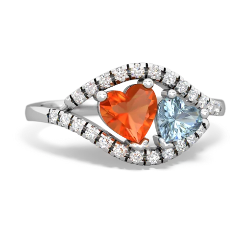 Fire Opal Genuine Fire Opal with Genuine Aquamarine Mother and Child ring Ring