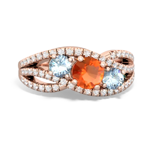 fire opal-aquamarine three stone pave ring