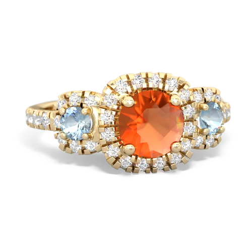 fire opal-aquamarine three stone regal ring