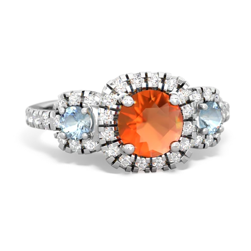 fire opal-aquamarine three stone regal ring