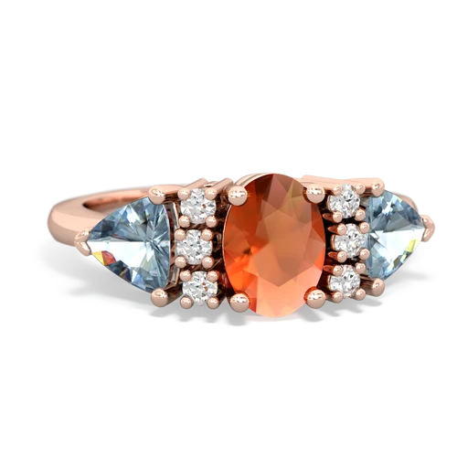 Fire Opal Genuine Fire Opal with Genuine Aquamarine and Lab Created Ruby Antique Style Three Stone ring Ring