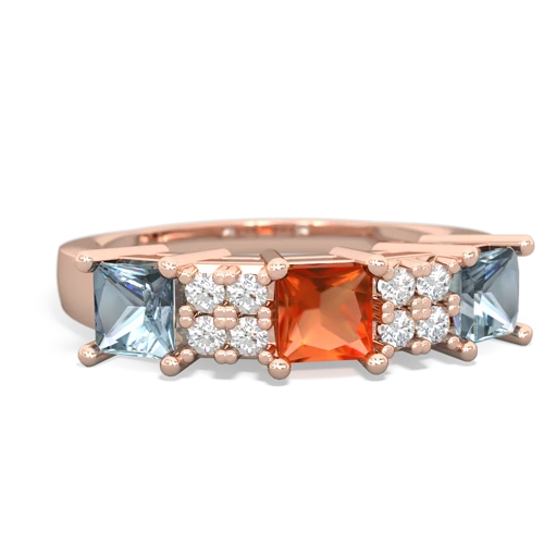 Fire Opal Genuine Fire Opal with Genuine Aquamarine and  Three Stone ring Ring