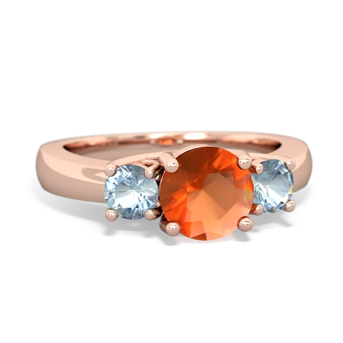 Fire Opal Genuine Fire Opal with Genuine Aquamarine and Genuine Amethyst Three Stone Trellis ring Ring