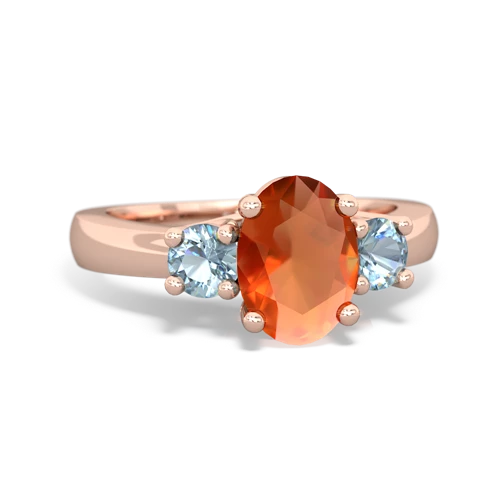 Fire Opal Genuine Fire Opal with Genuine Aquamarine Three Stone Trellis ring Ring