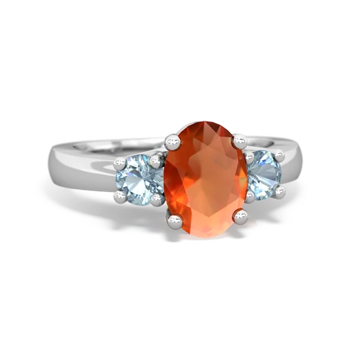 Fire Opal Genuine Fire Opal with Genuine Aquamarine Three Stone Trellis ring Ring