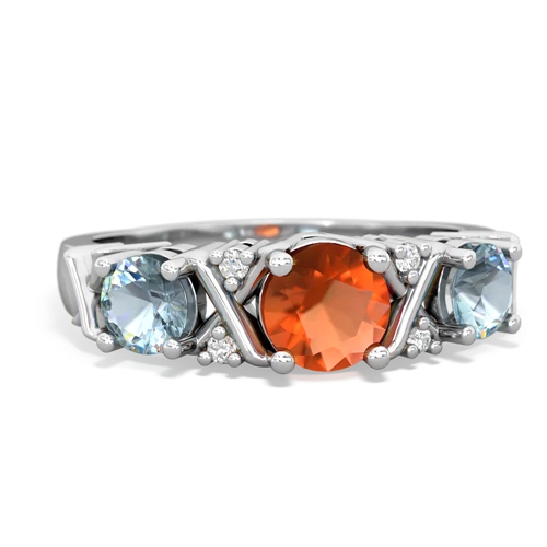Fire Opal Genuine Fire Opal with Genuine Aquamarine and  Hugs and Kisses ring Ring