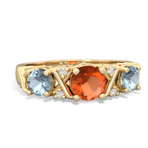 Fire Opal Genuine Fire Opal with Genuine Aquamarine and Lab Created Ruby Hugs and Kisses ring Ring