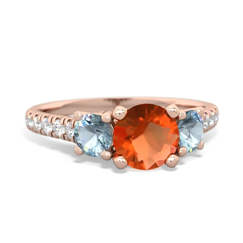 Fire Opal Genuine Fire Opal with Genuine Aquamarine and Genuine Tanzanite Pave Trellis ring Ring