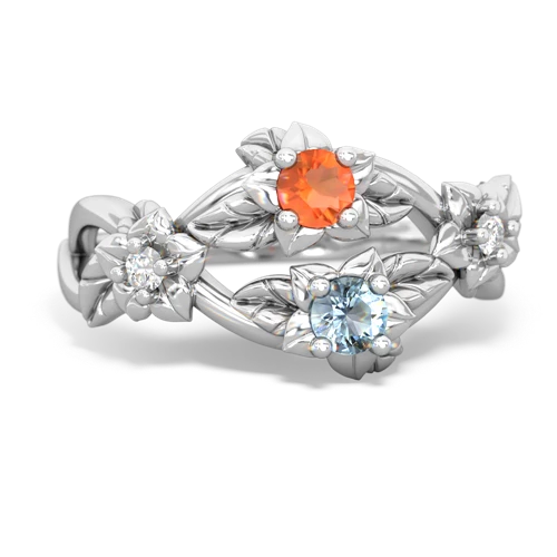 Fire Opal Genuine Fire Opal with Genuine Aquamarine Sparkling Bouquet ring Ring