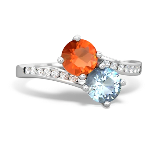 fire opal-aquamarine two stone channel ring