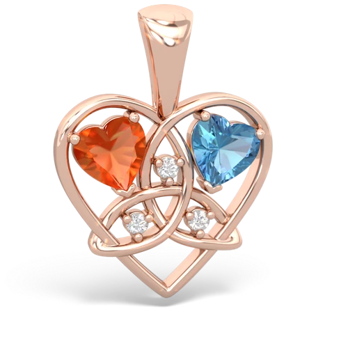 Fire Opal Genuine Fire Opal with Genuine Swiss Blue Topaz Celtic Trinity Heart pendant Pendant