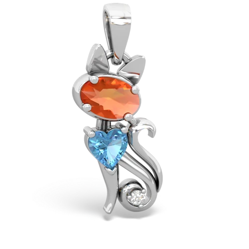 fire opal-blue topaz kitten pendant