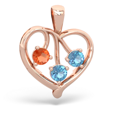 fire opal-blue topaz love heart pendant