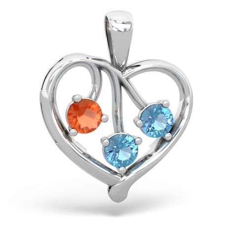 Fire Opal Genuine Fire Opal with Genuine Swiss Blue Topaz and Lab Created Alexandrite Glowing Heart pendant Pendant