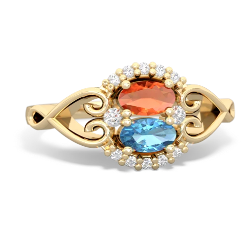 Fire Opal Genuine Fire Opal with Genuine Swiss Blue Topaz Love Nest ring Ring