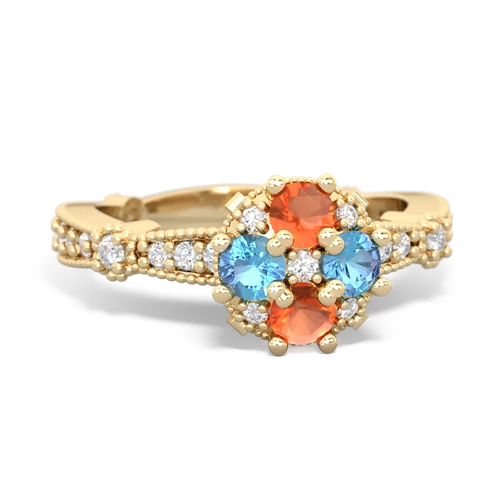 Fire Opal Genuine Fire Opal with Genuine Swiss Blue Topaz Milgrain Antique Style ring Ring
