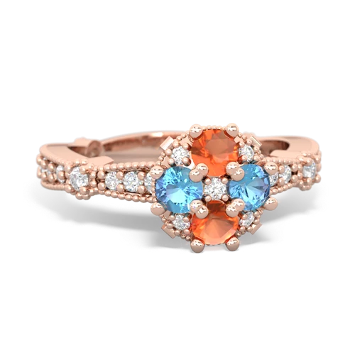 fire opal-blue topaz art deco engagement ring