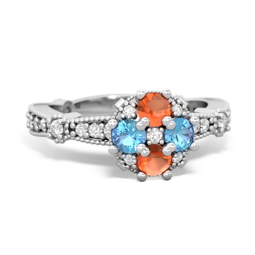 fire opal-blue topaz art deco engagement ring