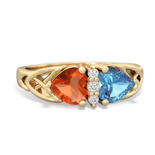 Fire Opal Genuine Fire Opal with Genuine Swiss Blue Topaz Celtic Trinity Knot ring Ring
