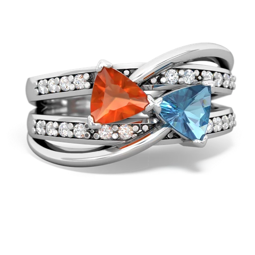 Fire Opal Genuine Fire Opal with Genuine Swiss Blue Topaz Bowtie ring Ring
