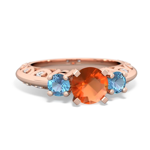 Fire Opal Genuine Fire Opal with Genuine Swiss Blue Topaz Art Deco ring Ring