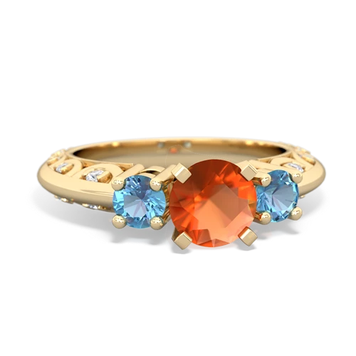 fire opal-blue topaz engagement ring