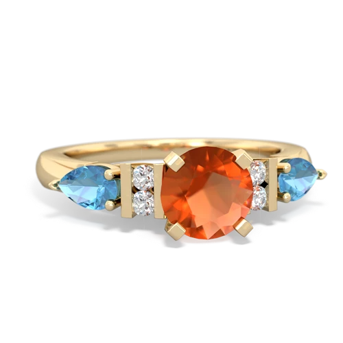Fire Opal Genuine Fire Opal with Genuine Swiss Blue Topaz and  Engagement ring Ring
