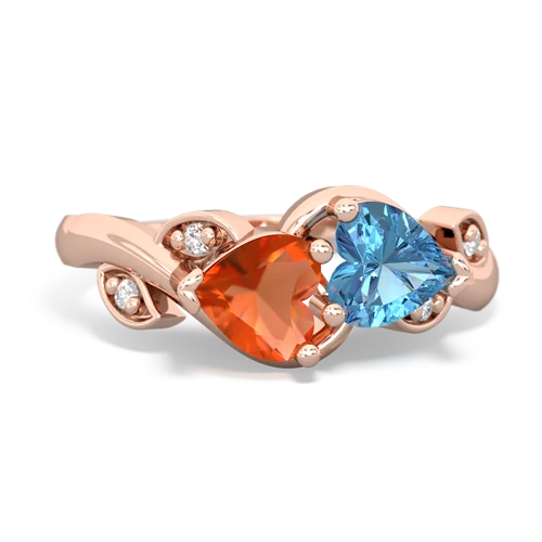 Fire Opal Genuine Fire Opal with Genuine Swiss Blue Topaz Floral Elegance ring Ring