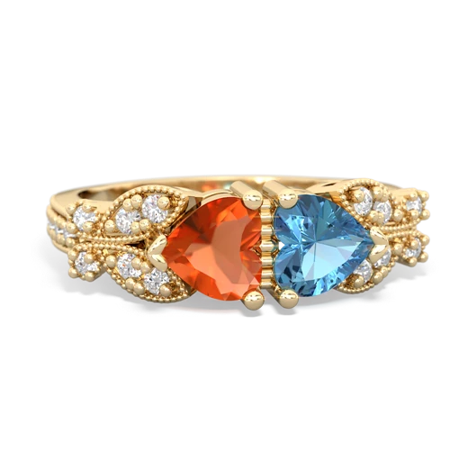 Fire Opal Genuine Fire Opal with Genuine Swiss Blue Topaz Diamond Butterflies ring Ring