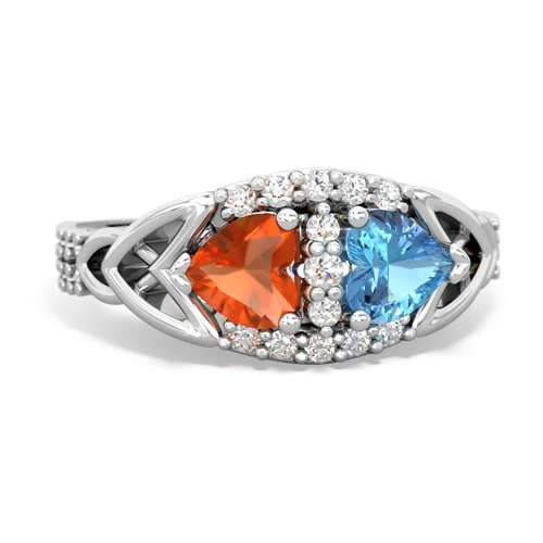Fire Opal Genuine Fire Opal with Genuine Swiss Blue Topaz Celtic Knot Engagement ring Ring