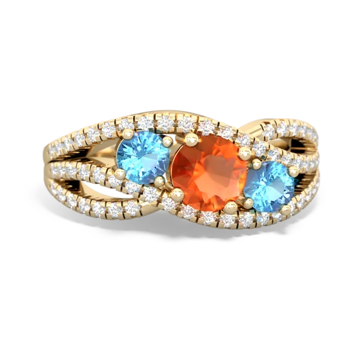 fire opal-blue topaz three stone pave ring