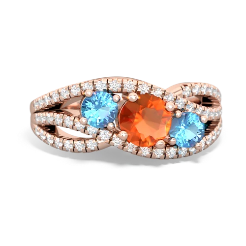 fire opal-blue topaz three stone pave ring