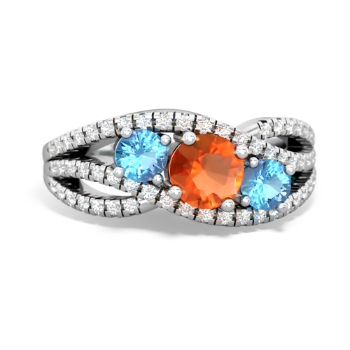 fire opal-blue topaz three stone pave ring