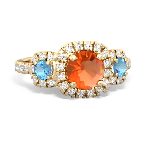 fire opal-blue topaz three stone regal ring