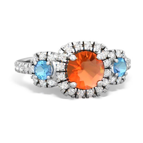 fire opal-blue topaz three stone regal ring