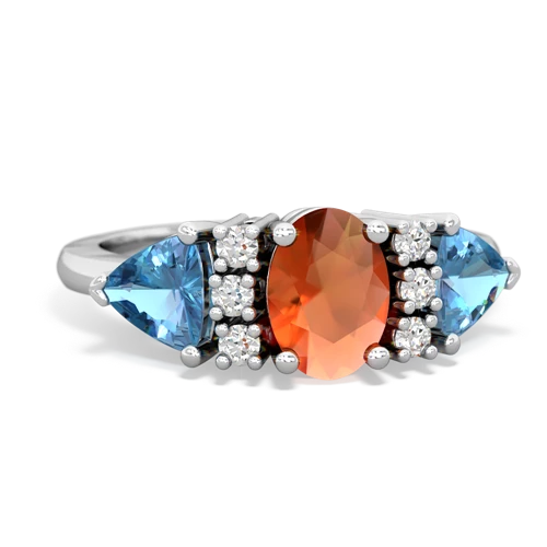 Fire Opal Genuine Fire Opal with Genuine Swiss Blue Topaz and  Antique Style Three Stone ring Ring