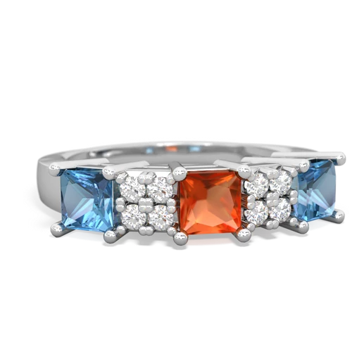Fire Opal Genuine Fire Opal with Genuine Swiss Blue Topaz and Genuine White Topaz Three Stone ring Ring